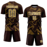 Custom Brown Old Gold-White Curve Lines Sports Sublimation Soccer Uniform Jersey