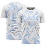 Custom White Light Blue Curve Lines Sports Sublimation Soccer Uniform Jersey