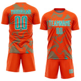 Custom Orange Aqua-White Curve Lines Sports Sublimation Soccer Uniform Jersey