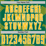 Custom Kelly Green Gold-White Curve Lines Sports Sublimation Soccer Uniform Jersey