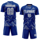 Custom Royal Gray-White Curve Lines Sports Sublimation Soccer Uniform Jersey