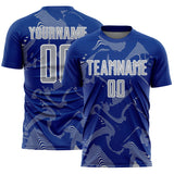 Custom Royal Gray-White Curve Lines Sports Sublimation Soccer Uniform Jersey
