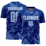 Custom Royal Light Blue-White Curve Lines Sports Sublimation Soccer Uniform Jersey