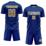 Custom Royal Old Gold-White Geometric Shape Sports Sublimation Soccer Uniform Jersey