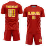 Custom Red Gold-White Geometric Shape Sports Sublimation Soccer Uniform Jersey