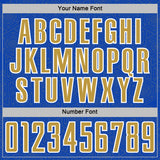 Custom Thunder Blue Old Gold-White Geometric Shape Sports Sublimation Soccer Uniform Jersey