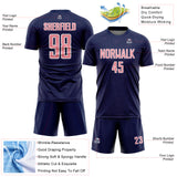 Custom Navy Medium Pink-White Geometric Shape Sports Sublimation Soccer Uniform Jersey