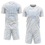Custom White Light Blue Lightning Sports Sublimation Soccer Uniform Jersey