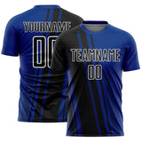 Custom Royal Black-White Lines Sports Sublimation Soccer Uniform Jersey