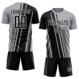 Custom Gray Black-White Lines Sports Sublimation Soccer Uniform Jersey