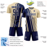 Custom Cream Navy-White Lines Sports Sublimation Soccer Uniform Jersey