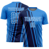Custom Powder Blue Navy-White Lines Sports Sublimation Soccer Uniform Jersey