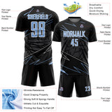Custom Black Light Blue-White Lines Sports Sublimation Soccer Uniform Jersey