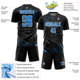 Custom Black Powder Blue-White Lines Sports Sublimation Soccer Uniform Jersey