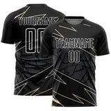 Custom Black Cream-White Lines Sports Sublimation Soccer Uniform Jersey