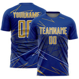 Custom Royal Old Gold-White Lines Sports Sublimation Soccer Uniform Jersey