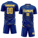 Custom Royal Yellow-White Lines Sports Sublimation Soccer Uniform Jersey