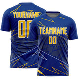 Custom Royal Yellow-White Lines Sports Sublimation Soccer Uniform Jersey