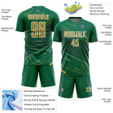 Custom Kelly Green Old Gold-White Lines Sports Sublimation Soccer Uniform Jersey