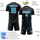 Custom Black Sky Blue-White Lines Sports Sublimation Soccer Uniform Jersey