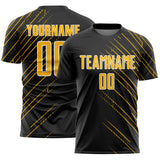 Custom Black Gold-White Lines Sports Sublimation Soccer Uniform Jersey