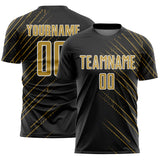 Custom Black Old Gold-White Lines Sports Sublimation Soccer Uniform Jersey