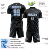 Custom Black Light Blue-White Lines Sports Sublimation Soccer Uniform Jersey