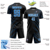 Custom Black Powder Blue-White Lines Sports Sublimation Soccer Uniform Jersey
