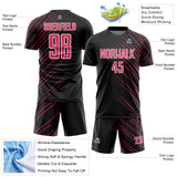 Custom Black Neon Pink-White Lines Sports Sublimation Soccer Uniform Jersey