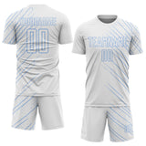 Custom White Light Blue Lines Sports Sublimation Soccer Uniform Jersey