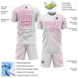 Custom White Pink Lines Sports Sublimation Soccer Uniform Jersey