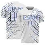 Custom White Royal Lines Sports Sublimation Soccer Uniform Jersey