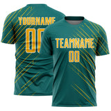 Custom Teal Gold-White Lines Sports Sublimation Soccer Uniform Jersey