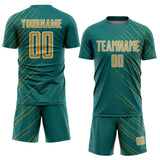 Custom Teal Old Gold-White Lines Sports Sublimation Soccer Uniform Jersey