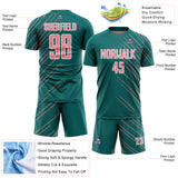 Custom Teal Medium Pink-White Lines Sports Sublimation Soccer Uniform Jersey