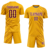 Custom Gold Crimson-White Lines Sports Sublimation Soccer Uniform Jersey