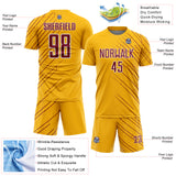 Custom Gold Crimson-White Lines Sports Sublimation Soccer Uniform Jersey