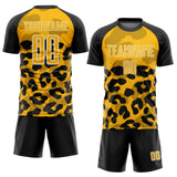 Custom Black Gold-White Animal Leopard Print Sports Sublimation Soccer Uniform Jersey