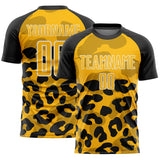Custom Black Gold-White Animal Leopard Print Sports Sublimation Soccer Uniform Jersey