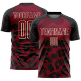 Custom Black Crimson-Cream Animal Leopard Print Sports Sublimation Soccer Uniform Jersey