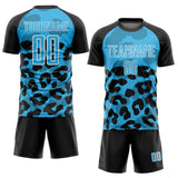 Custom Black Sky Blue-White Animal Leopard Print Sports Sublimation Soccer Uniform Jersey
