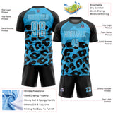 Custom Black Sky Blue-White Animal Leopard Print Sports Sublimation Soccer Uniform Jersey
