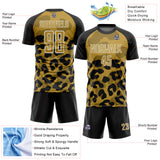 Custom Black Old Gold-White Animal Leopard Print Sports Sublimation Soccer Uniform Jersey