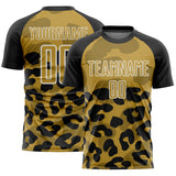 Custom Black Old Gold-White Animal Leopard Print Sports Sublimation Soccer Uniform Jersey