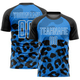 Custom Black Powder Blue-White Animal Leopard Print Sports Sublimation Soccer Uniform Jersey