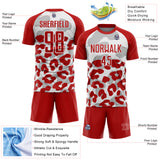 Custom Red White Animal Leopard Print Sports Sublimation Soccer Uniform Jersey