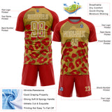 Custom Red Old Gold-White Animal Leopard Print Sports Sublimation Soccer Uniform Jersey