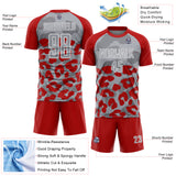Custom Red Gray-White Animal Leopard Print Sports Sublimation Soccer Uniform Jersey