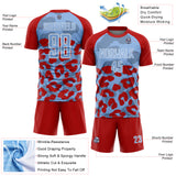 Custom Red Light Blue-White Animal Leopard Print Sports Sublimation Soccer Uniform Jersey
