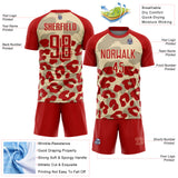 Custom Red Cream Animal Leopard Print Sports Sublimation Soccer Uniform Jersey